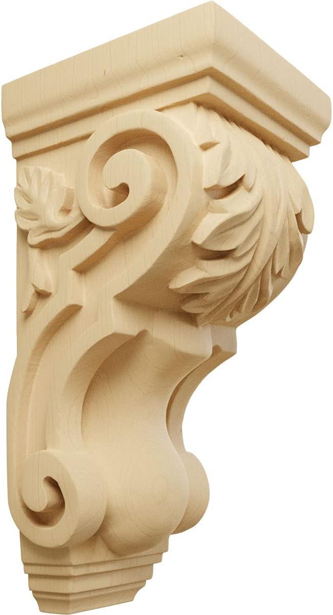 Ekena Millwork 4 1/2"W x 5"D x 10"H Medium Traditional Acanthus Corbel, Alder