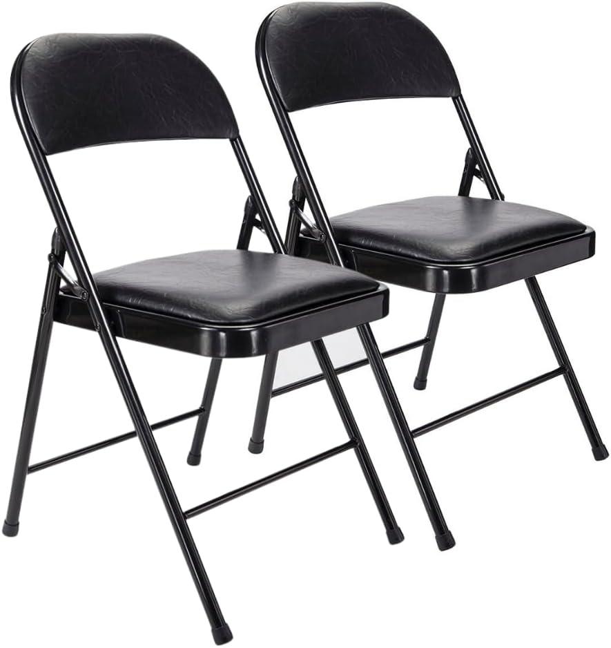 2 Pack Metal Folding Chairs with Padded Seat and Back, for Home and Office, Indoor and Outdoor Events Party Wedding, Black