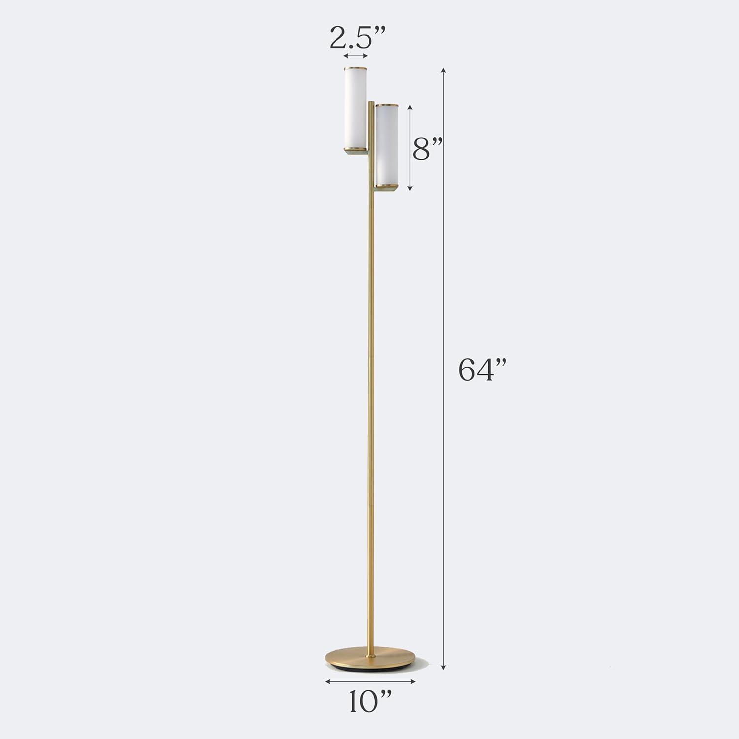 Brightech Gemini 64 in. Industrial 2-Light 3-Way Dimming LED Floor Lamp with 2 Glass Cylinder Shades