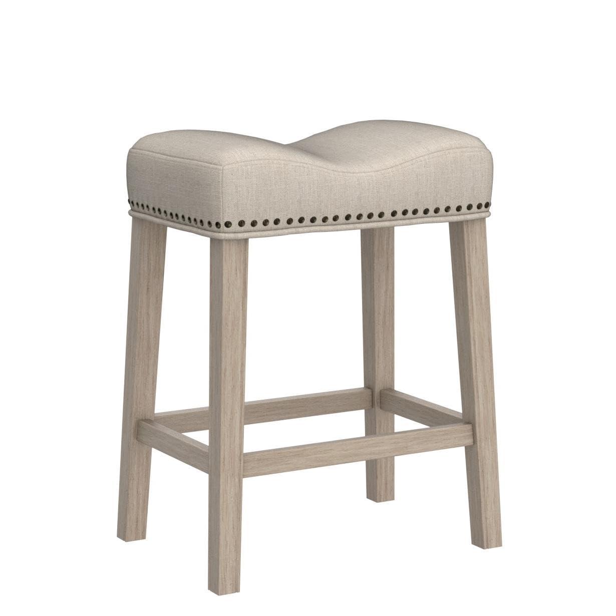 Roundhill Furniture CoCo Upholstered Backless Saddle Seat Counter Stools 24 height, Tan, Set of 2