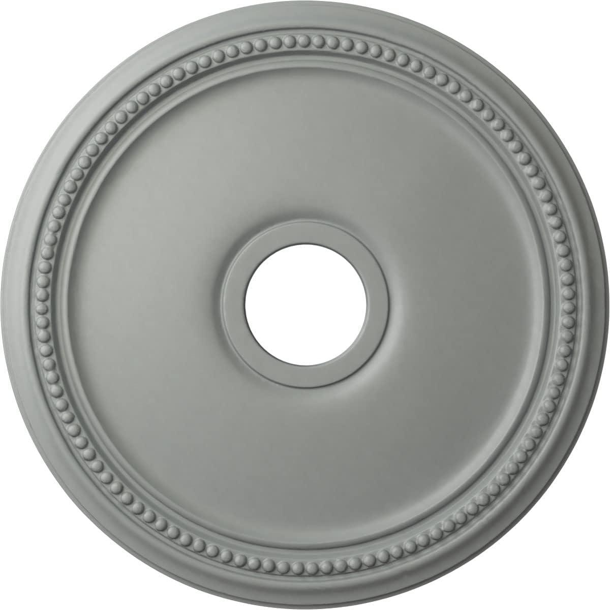 Primed Gray Round Beaded Ceiling Medallion, 18-Inch