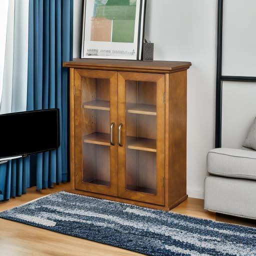 Teamson Home Avery Freestanding Two-Door Floor Accent Cabinet with Antique Brass Handles, Oiled Oak