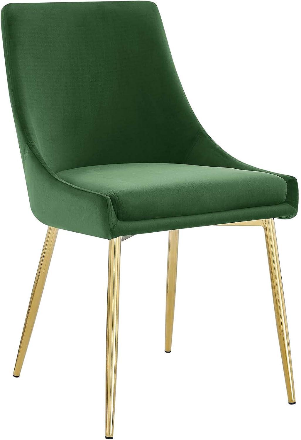 Low Parsons Side Chair in Gold Emerald Velvet with Wood & Metal