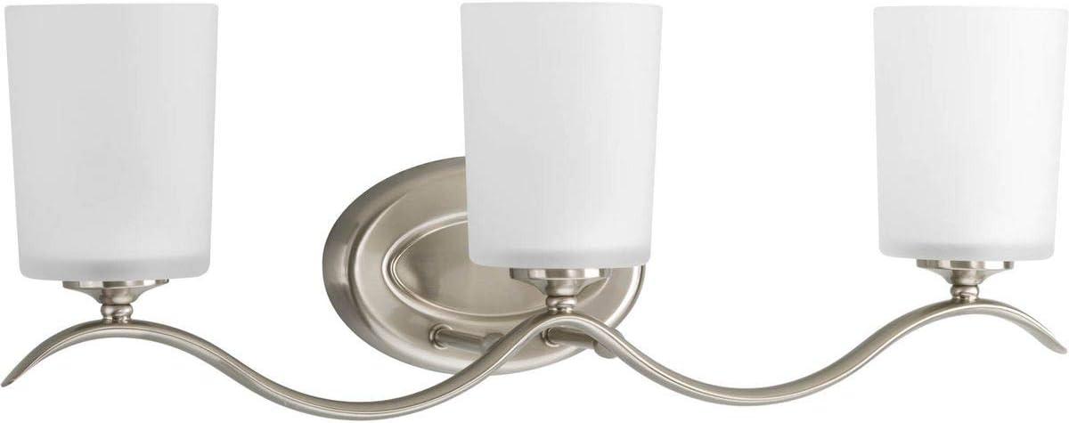 Progress Lighting Inspire 3-Light Wall Light, Brushed Nickel, Etched Glass Shade