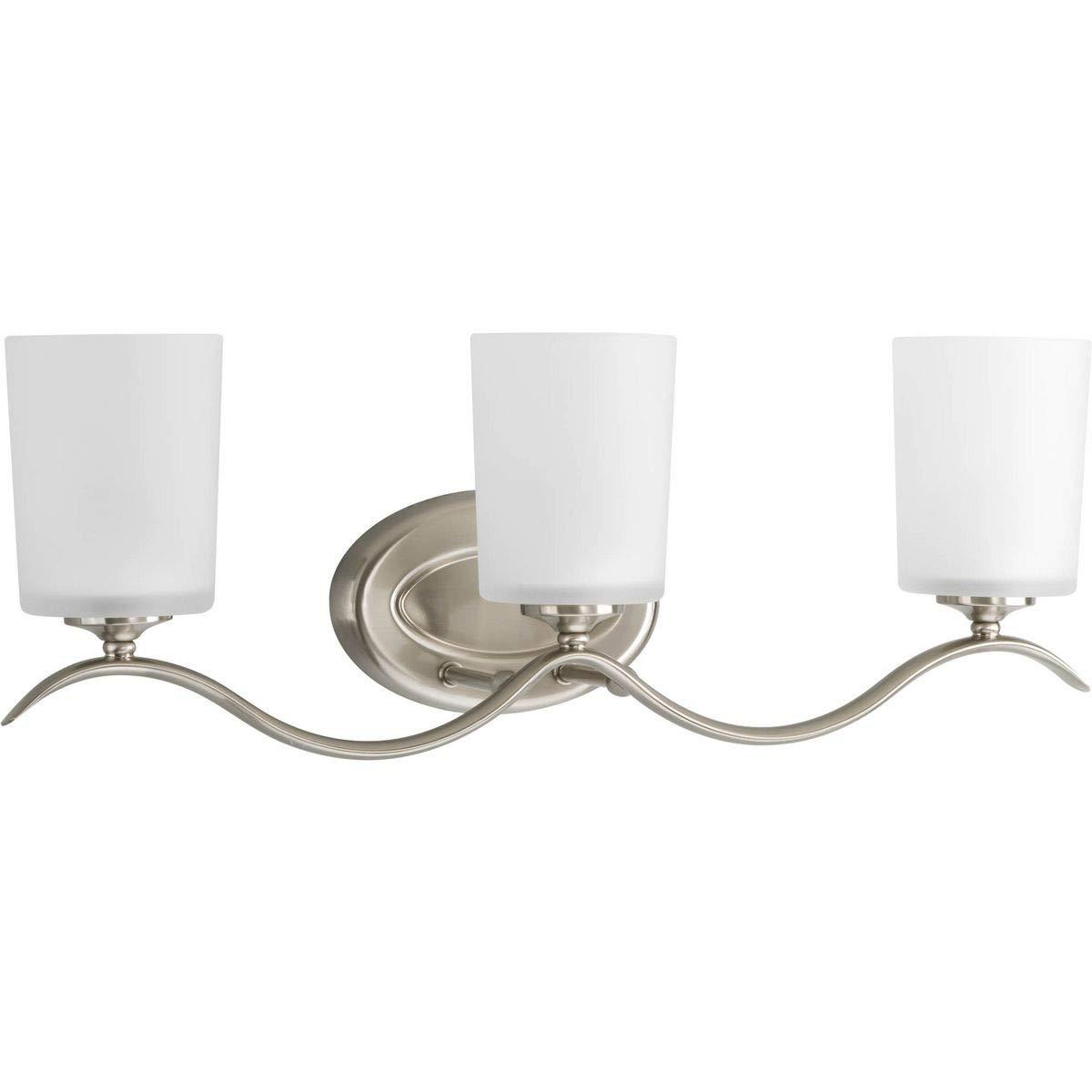 Progress Lighting Inspire 3-Light Wall Light, Brushed Nickel, Etched Glass Shade