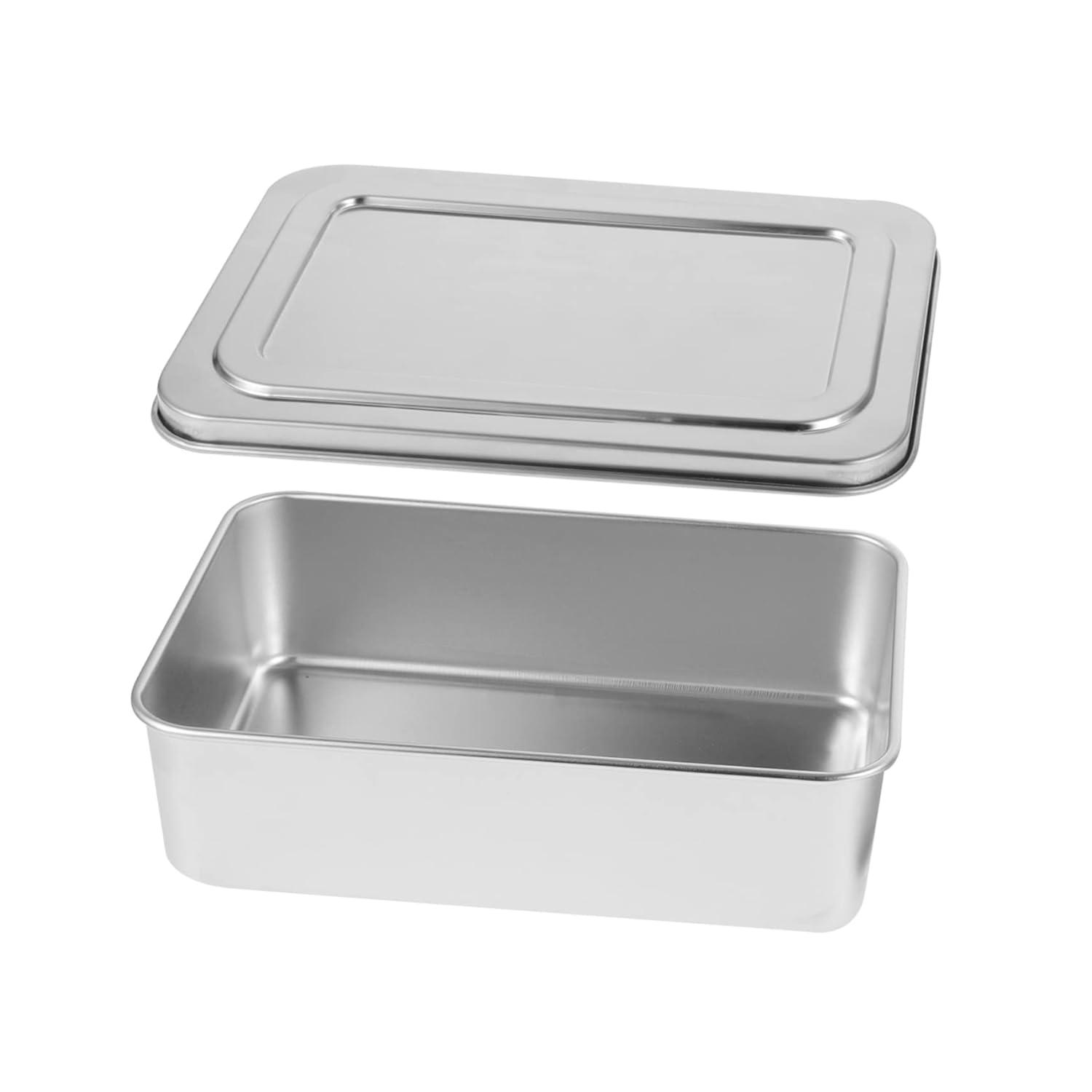 TABLZONE Stainless Steel Baking Tray Silver Oven Pan for Home Use with Lid