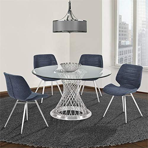 Armen Living Calypso Contemporary Dining Table in Brushed Stainless Steel with Clear Tempered Glass Top