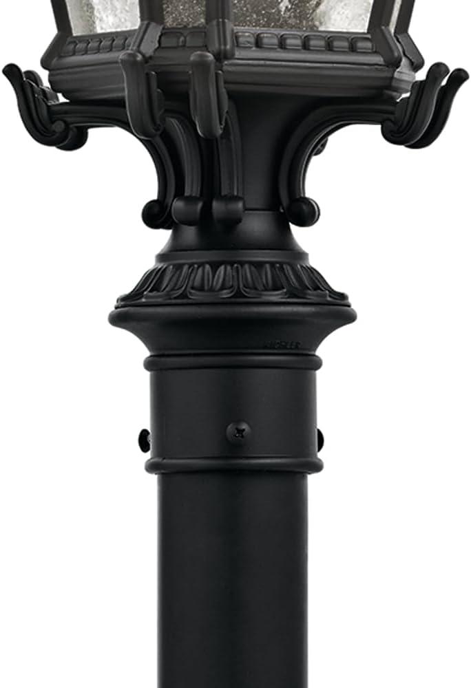 Traditional Black Aluminum Outdoor Post Lantern with Clear Seeded Glass