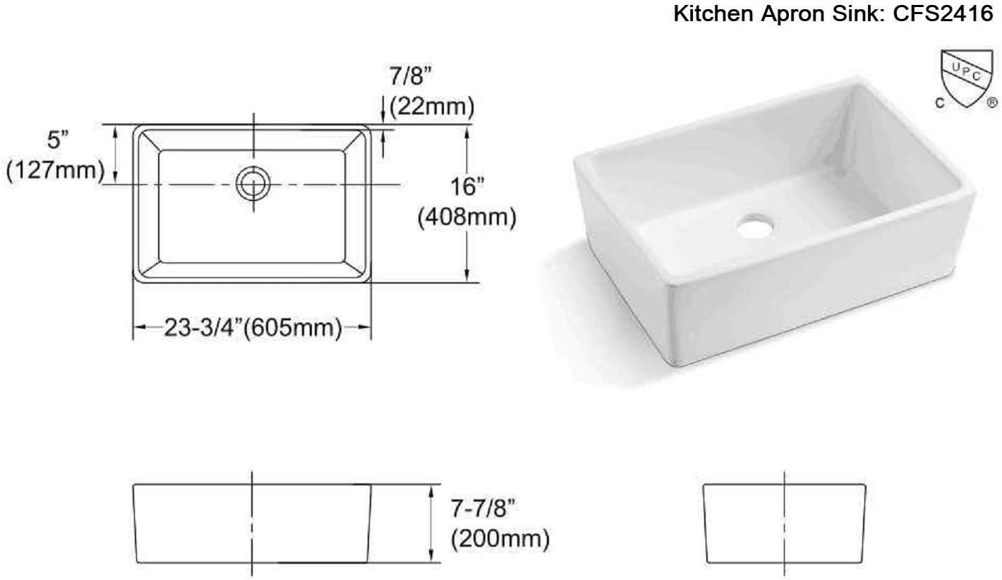 Durable 23.75-Inch Fireclay Farmhouse Apron Single Bowl White Kitchen Sink with Strainer