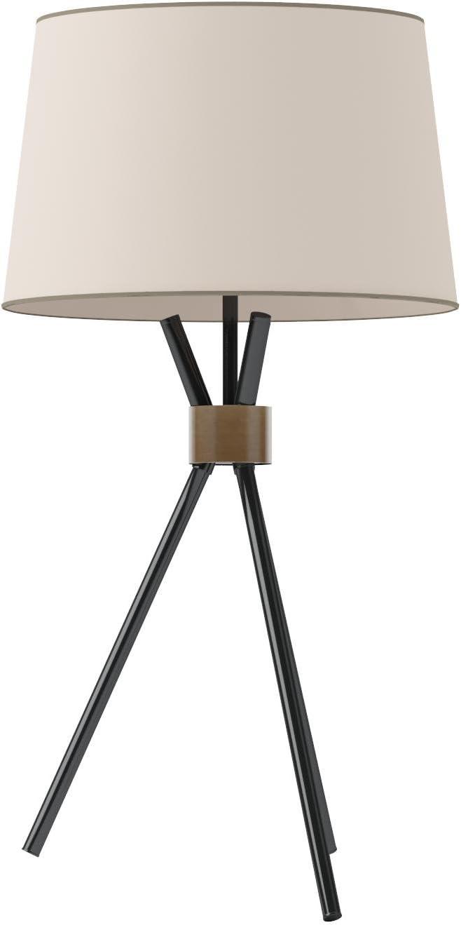 Black Tripod Table Lamp with Brass Accent and Linen Shade