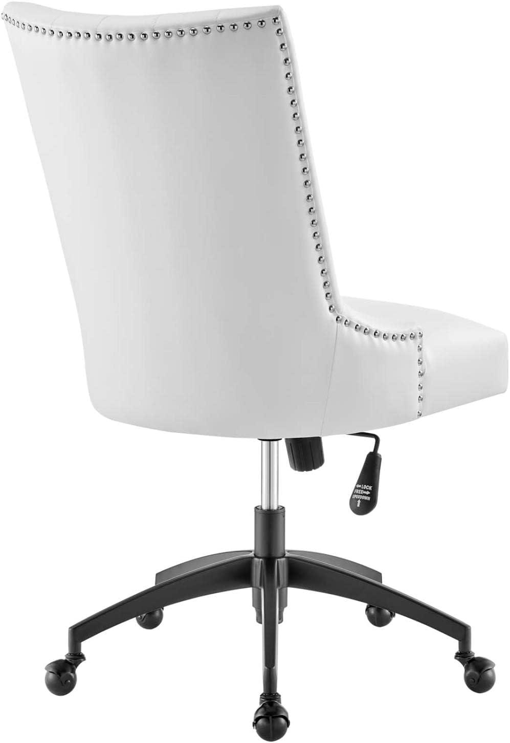 Modway Empower Vegan Leather Office Chair – Channel Tufted Ergonomic Desk Chair in Black and White with Chrome Base