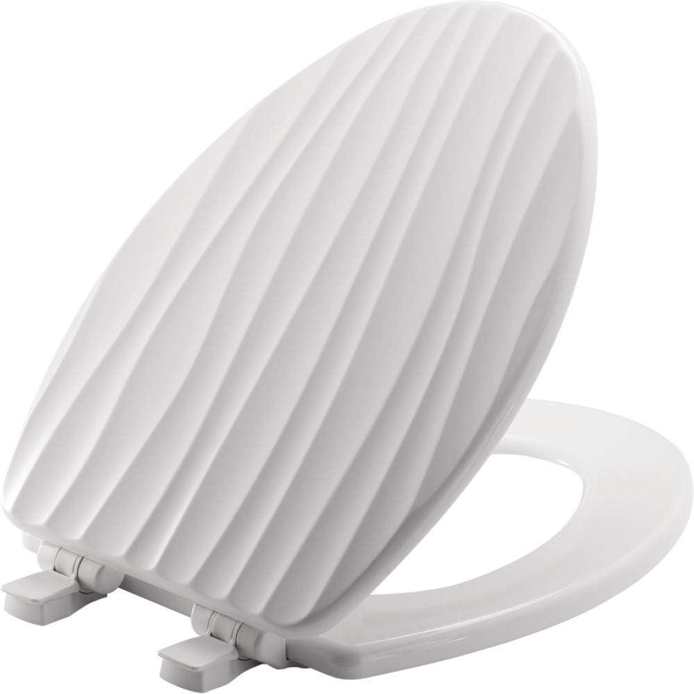 White Elongated Sculptured Rainfall Enameled Wood Toilet Seat