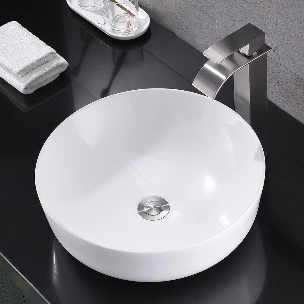 Round White Ceramic Above-Counter Vessel Sink with Faucet