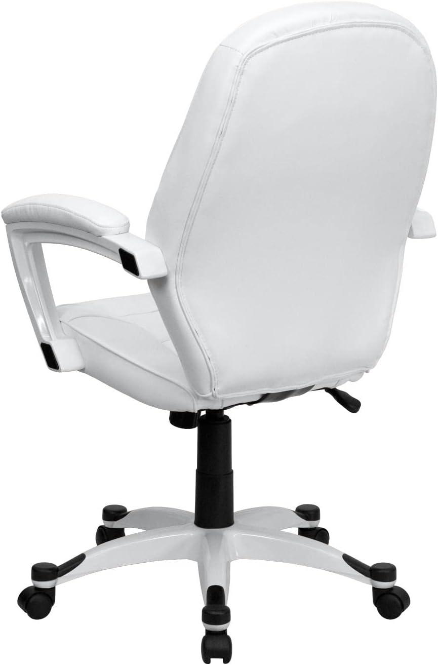 Elite High-Back White LeatherSoft Executive Swivel Office Chair with Sleek White Base