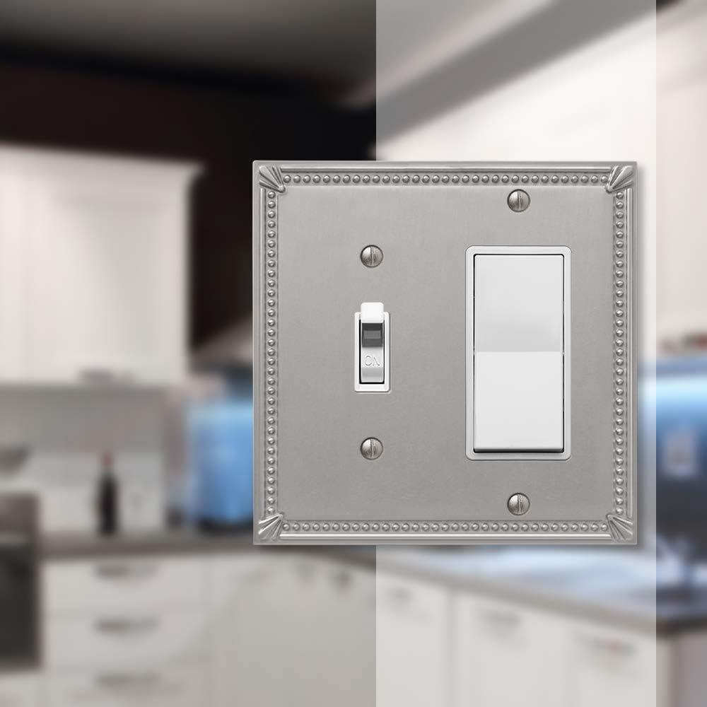 Amerelle Imperial Bead Brushed Nickel 2 gang Metal Decorator/Toggle Wall Plate 1 pk