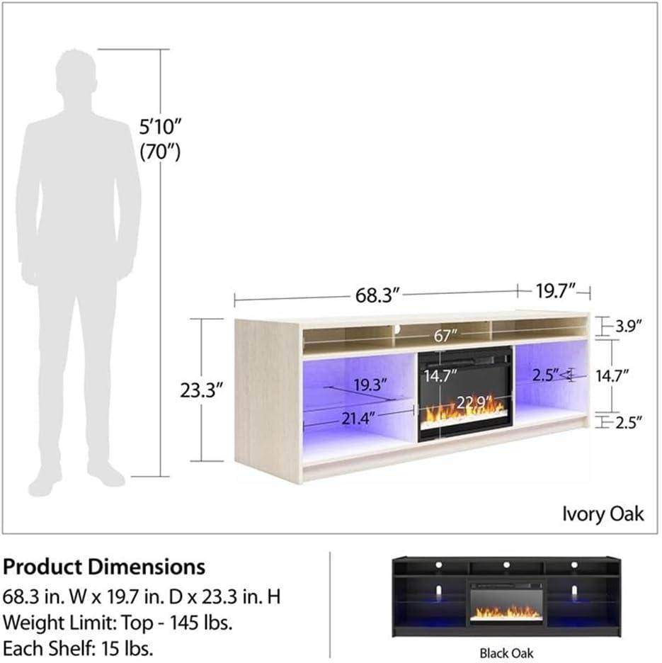 Luna Ivory Oak 75" Electric Fireplace TV Console