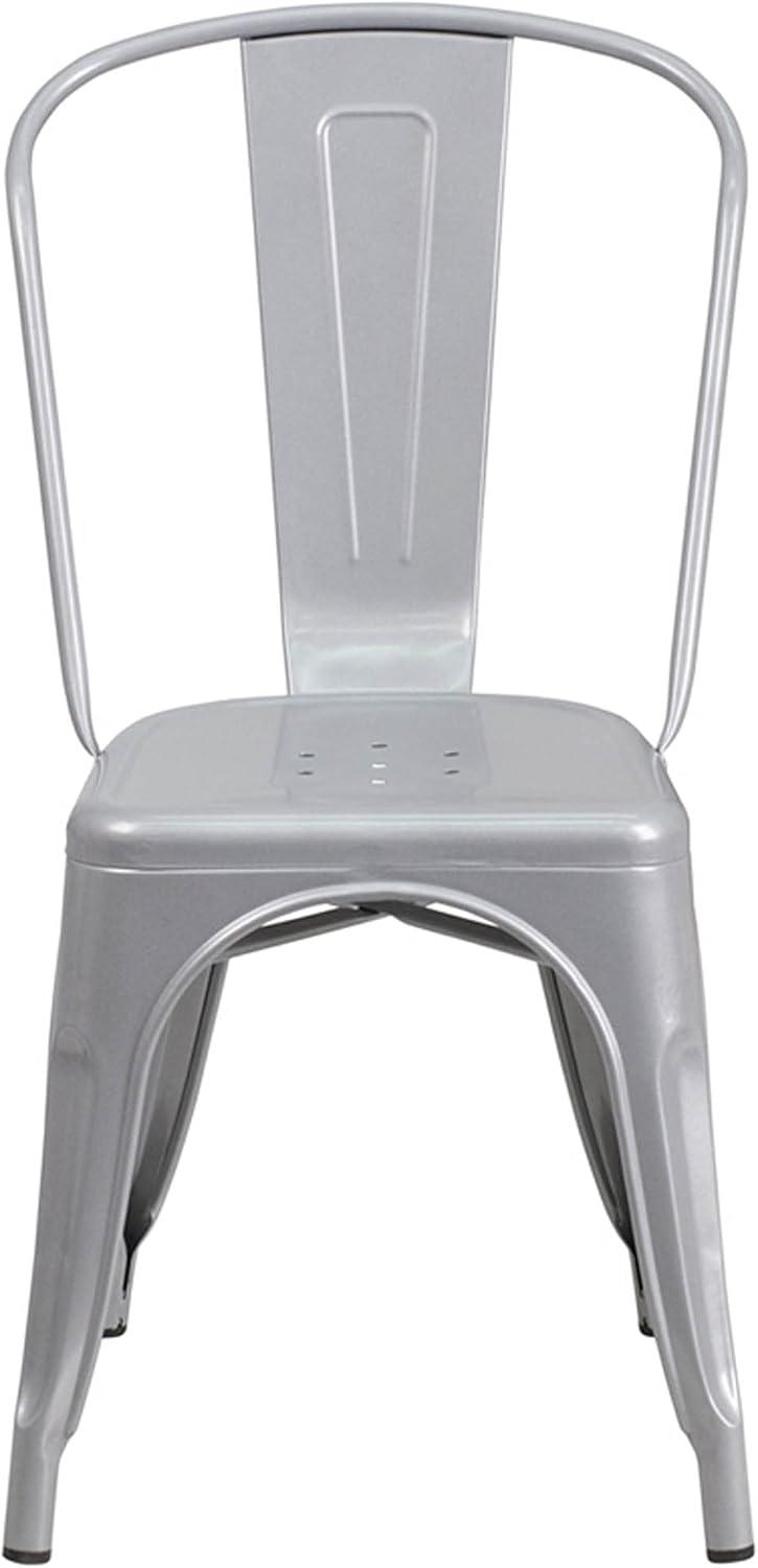 Flash Furniture Commercial Grade Silver Metal Indoor-Outdoor Stackable Chair