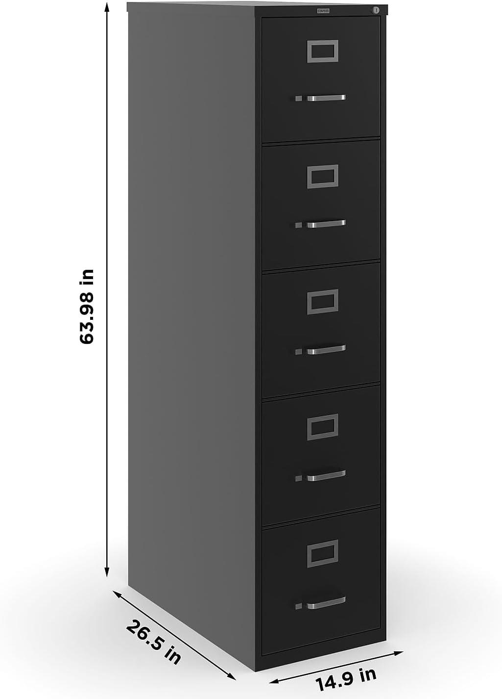 Black Steel 5-Drawer Lockable Vertical Filing Cabinet
