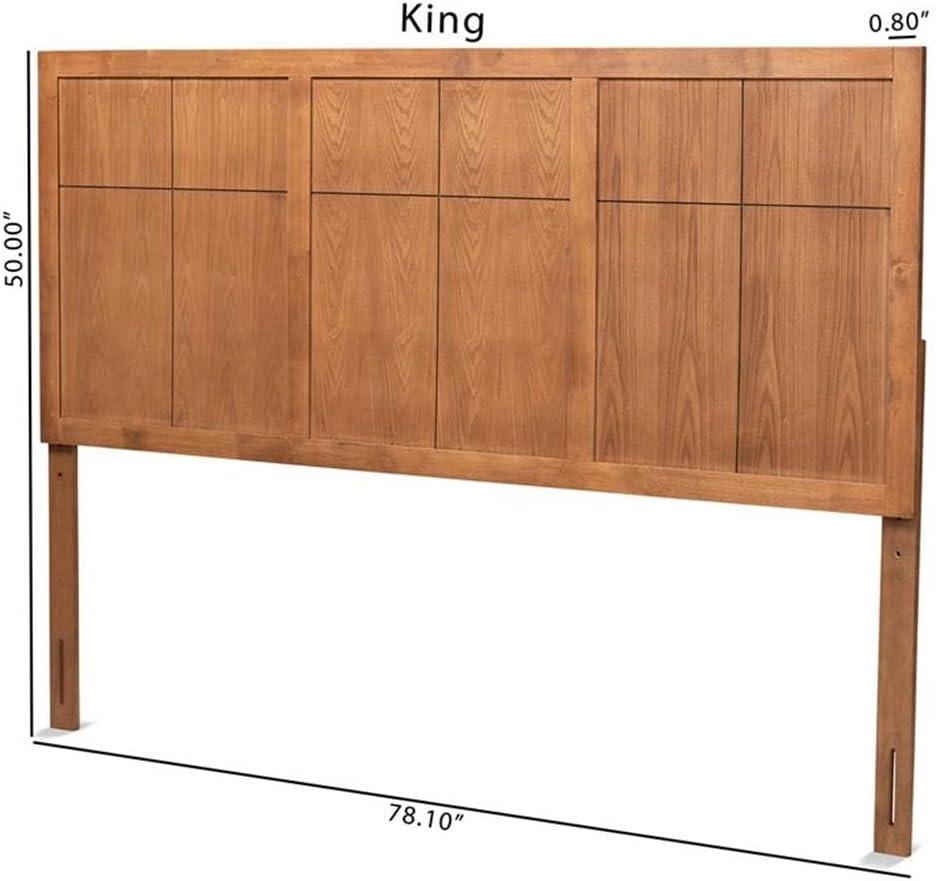 King Monroe Modern and Rustic Wood Headboard Walnut - Baxton Studio: Frame Mounted, 50" Height, No Box Spring Needed