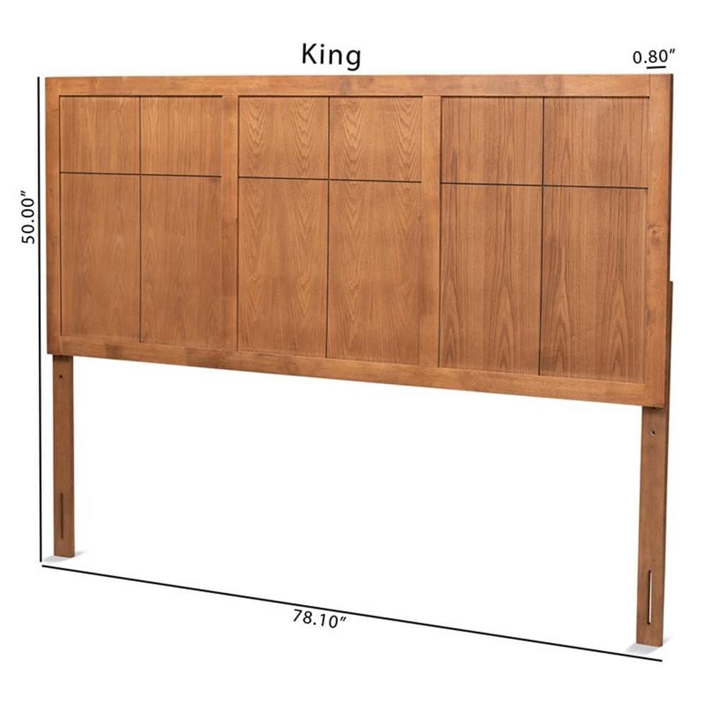 King Monroe Modern and Rustic Wood Headboard Walnut - Baxton Studio: Frame Mounted, 50" Height, No Box Spring Needed