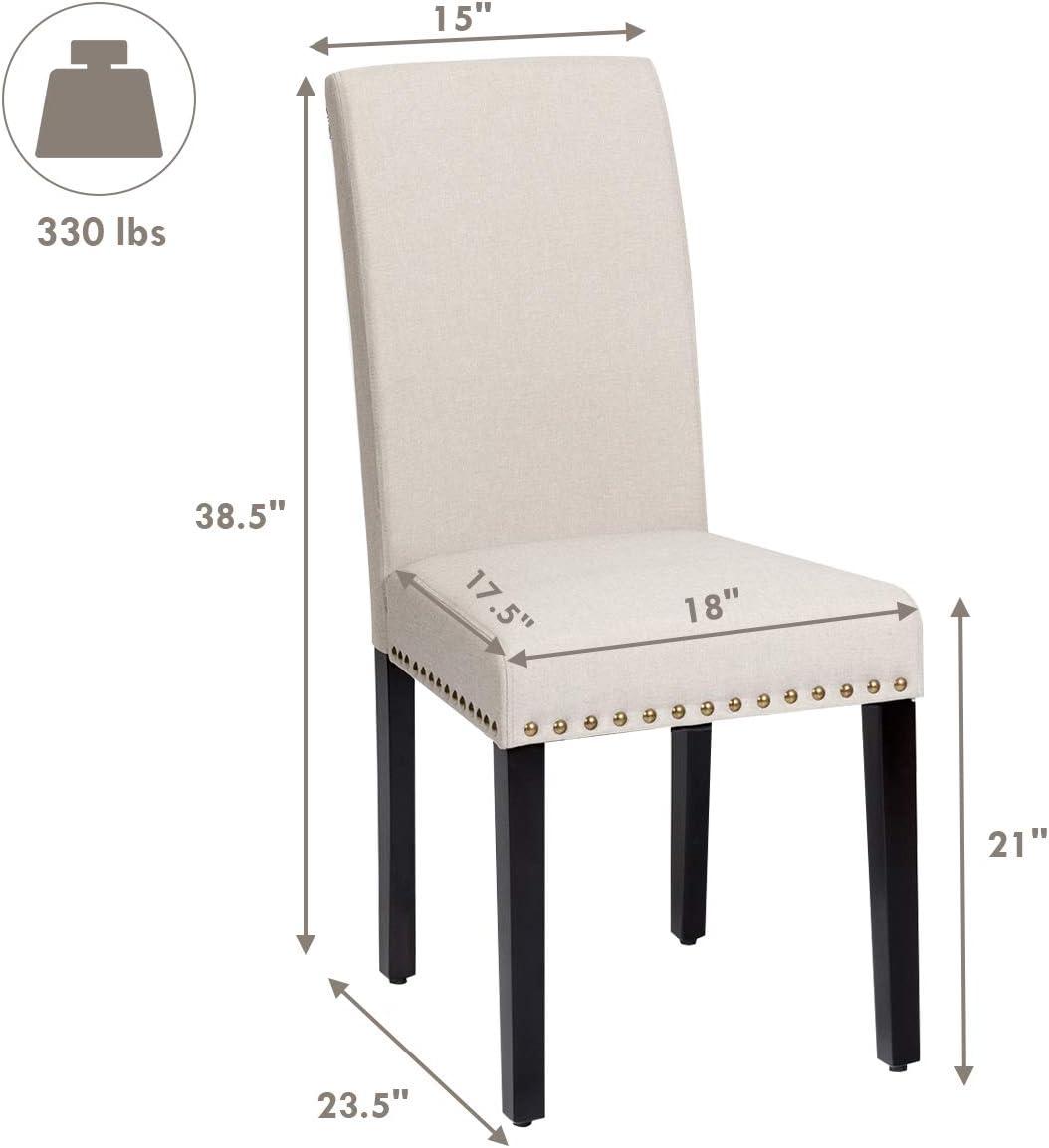 Costway Set of 2 Fabric Dining Chairs Upholstered with Nailhead Trim Beige
