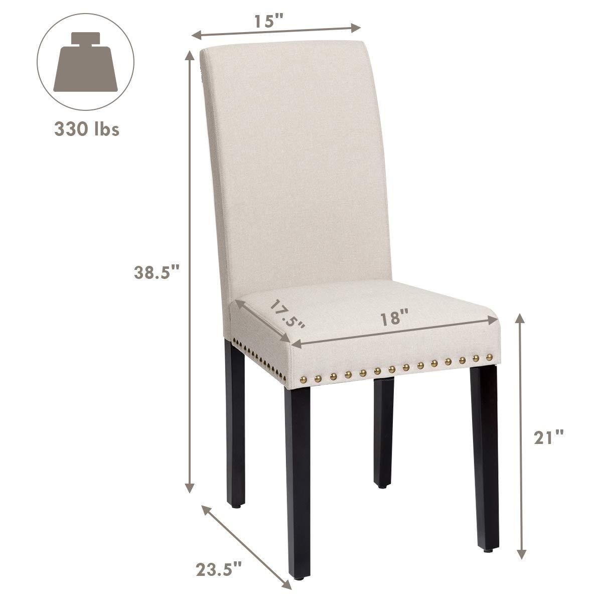 Costway Set of 2 Fabric Dining Chairs Upholstered with Nailhead Trim Beige