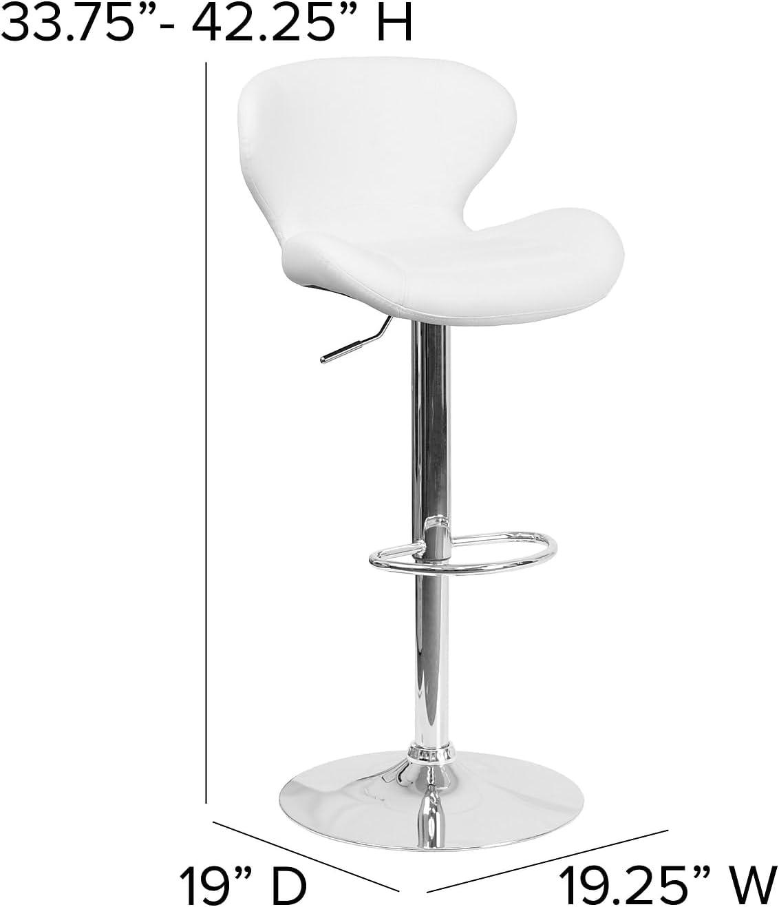 Flash Furniture Contemporary White Vinyl Adjustable Height Barstool with Curved Back and Chrome Base