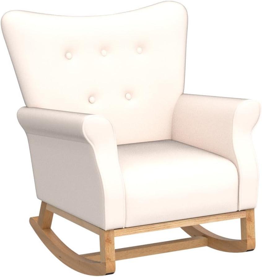 Velvet Nursery Glider Rocker with Comfy Armrest, Accent Rocking Chair with Solid Wood Legs for Baby (Beige)