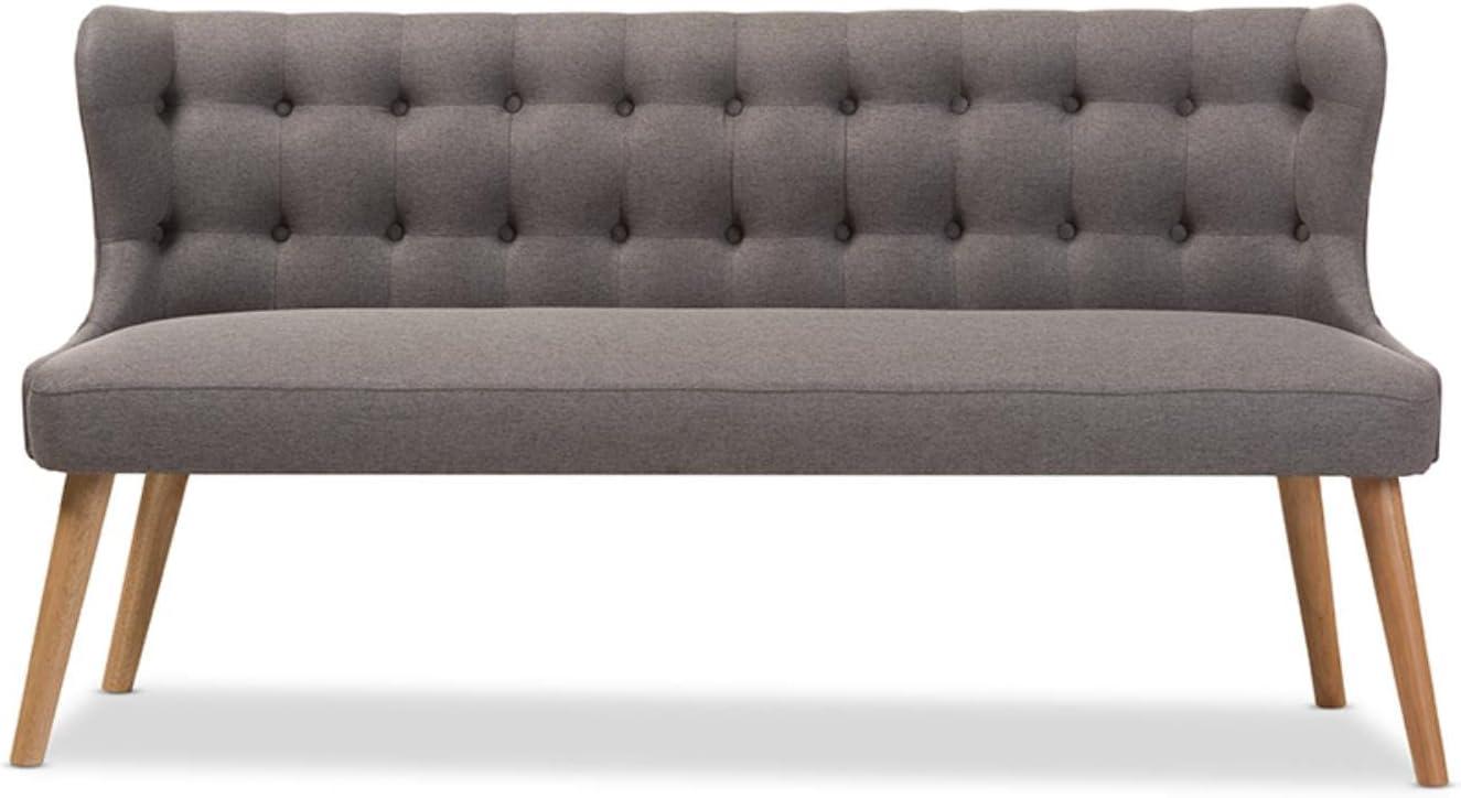 Melody Mid-Century Modern Fabric and Natural Wood Finishing 3 Seater Settee Bench Gray - Baxton Studio: Rubberwood Legs, Button-Tufted Back