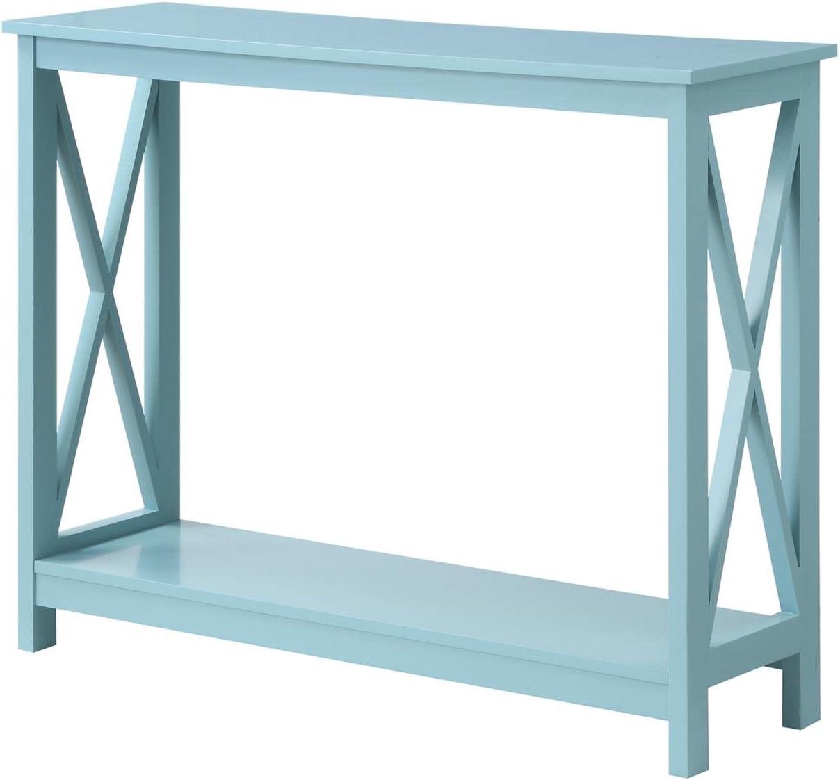 Sea Foam Blue Wood Console Table with Storage Shelf