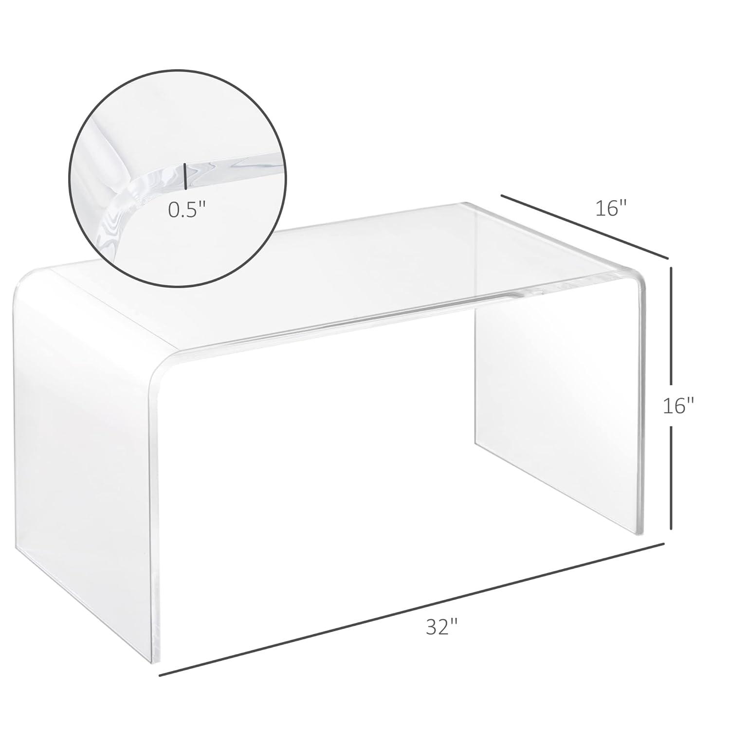HOMCOM 32" Long Rectangle All Acrylic 15mm Thick Waterfall Coffee Table, Clear