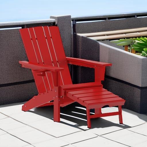 Flash Furniture Halifax HDPE Adirondack Chair with Cup Holder and Pull Out Ottoman, All-Weather HDPE Indoor/Outdoor Lounge Chair