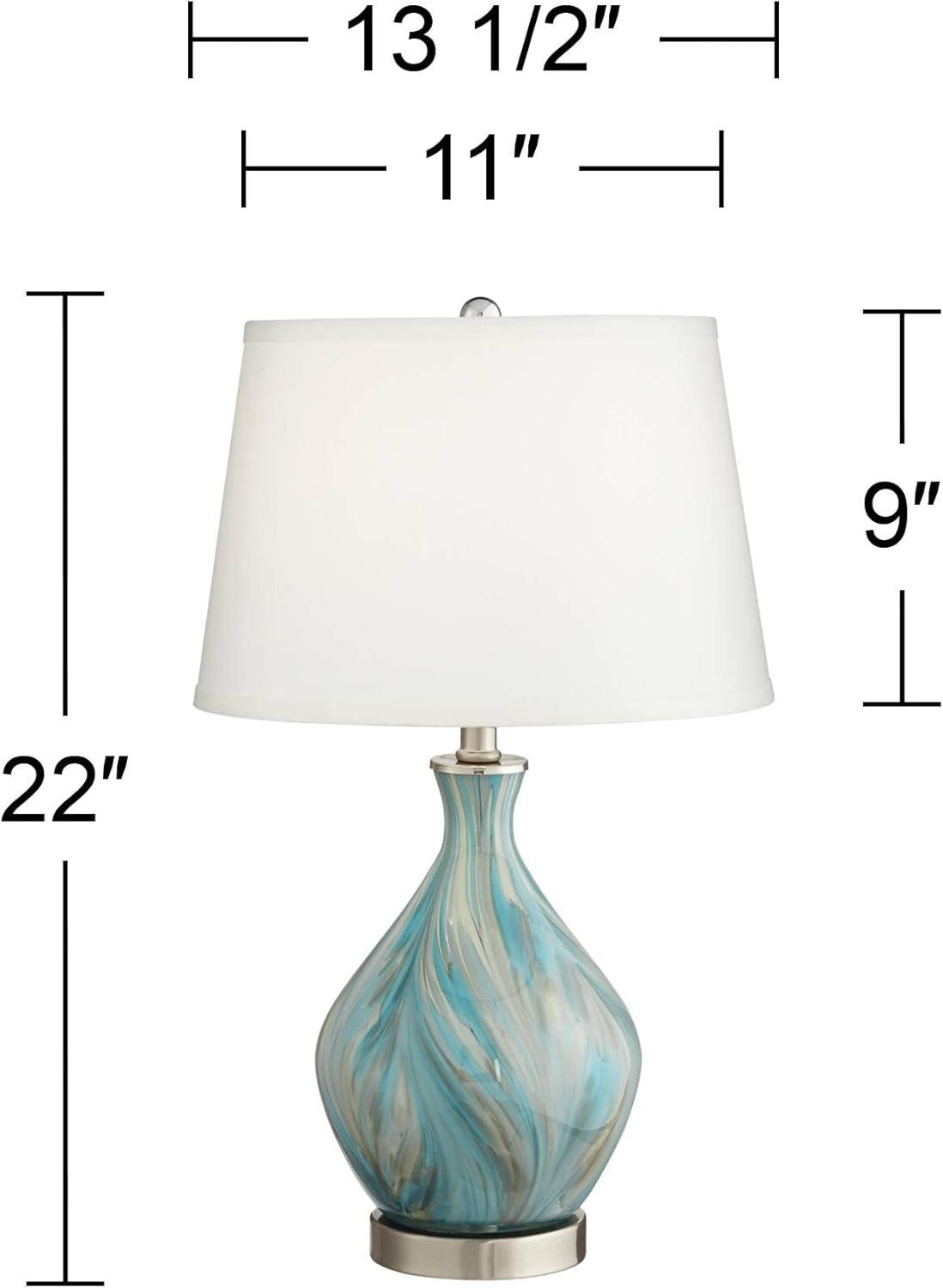 360 Lighting Cirrus Modern Accent Table Lamp 22" High Blue Gray Glazed Art Glass Off White Drum Shade for Bedroom Living Room Bedside Nightstand Kids