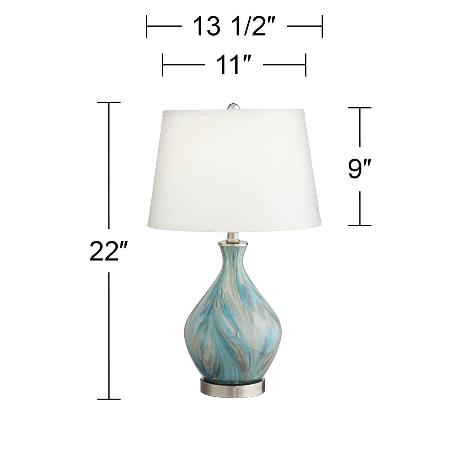 360 Lighting Cirrus Modern Accent Table Lamp 22" High Blue Gray Glazed Art Glass Off White Drum Shade for Bedroom Living Room Bedside Nightstand Kids