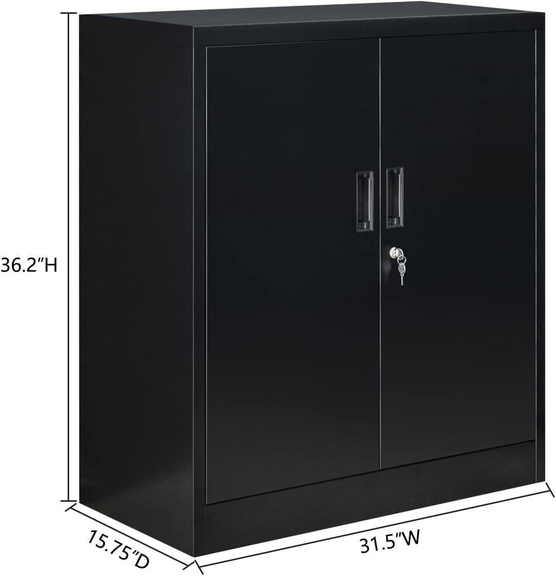 Metal Storage Cabinets with Shelves and Doors, Steel Locking Storage Cabinet for Home Office, Garage, Utility Room and Basement, 36.2" H x 31.5" W x 15.7" D (Black)