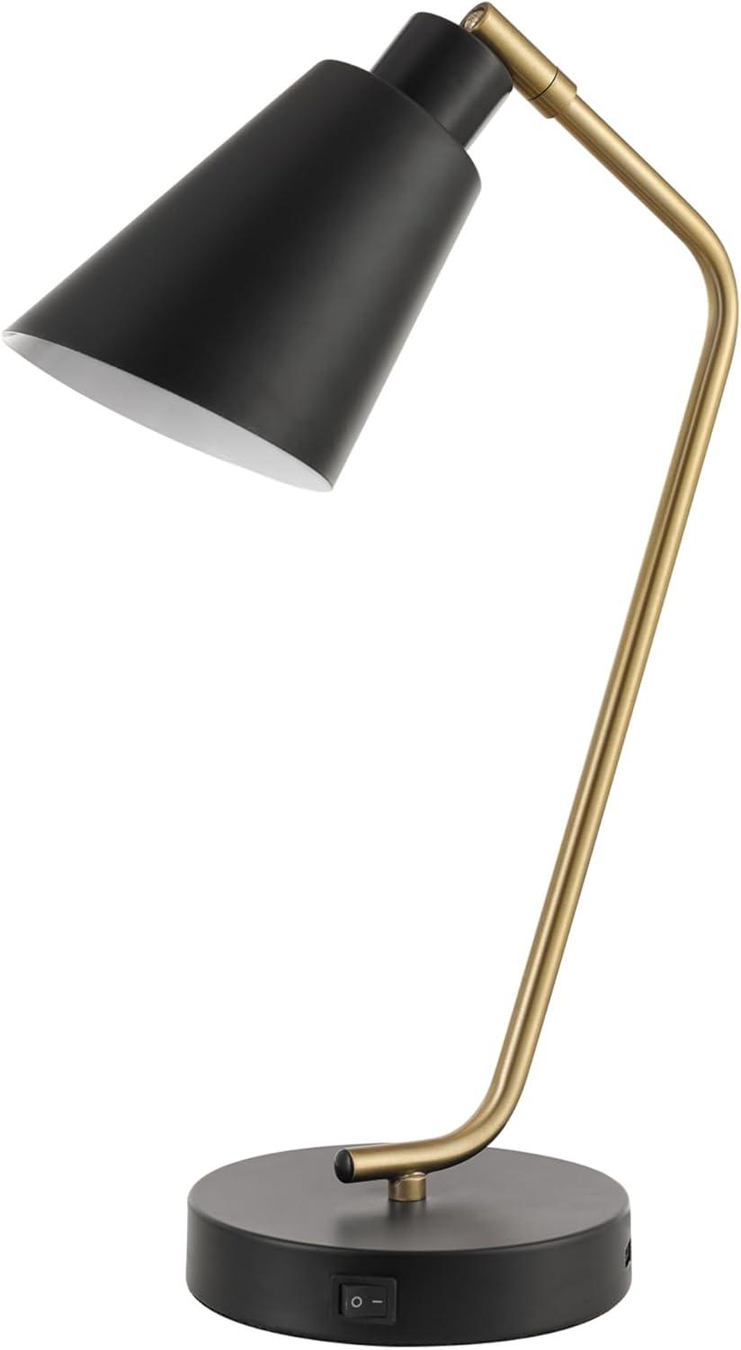 Belmont 17" Black and Brass Adjustable Desk Lamp with USB Port