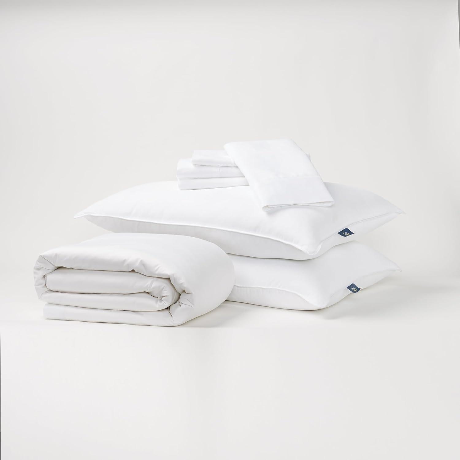 Serta Classic Bedding Bundle - Contains a Twin Size Mattress Protector and Sheet Set Along with One Standard Pillow - CertiPUR-US Certified White