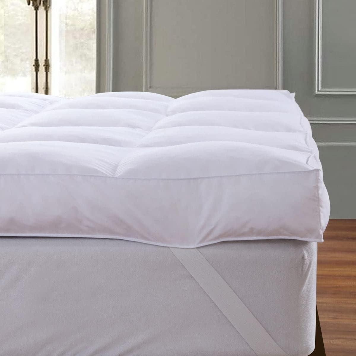 Twin White Down Alternative Cooling Mattress Topper with Anchor Bands