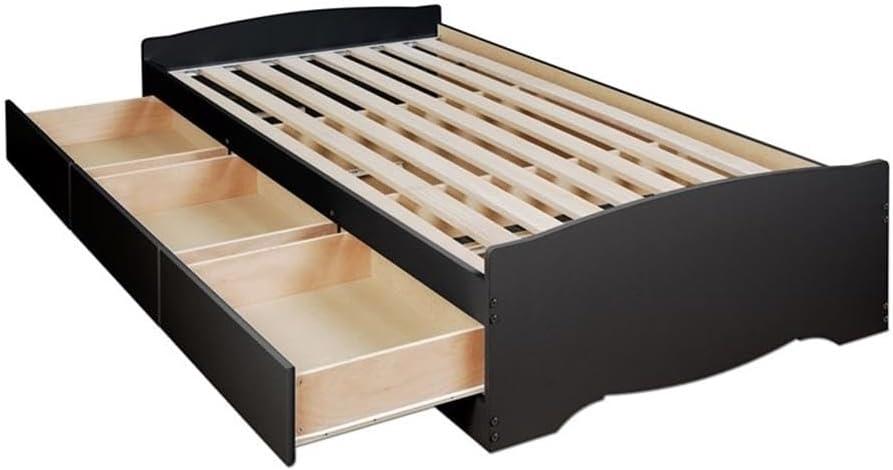 Black Twin XL Wood Platform Bed with 3 Storage Drawers