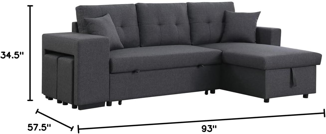 Lilola Home Linen Reversible Sleeper Sectional Sofa with Chaise Stools, Gray