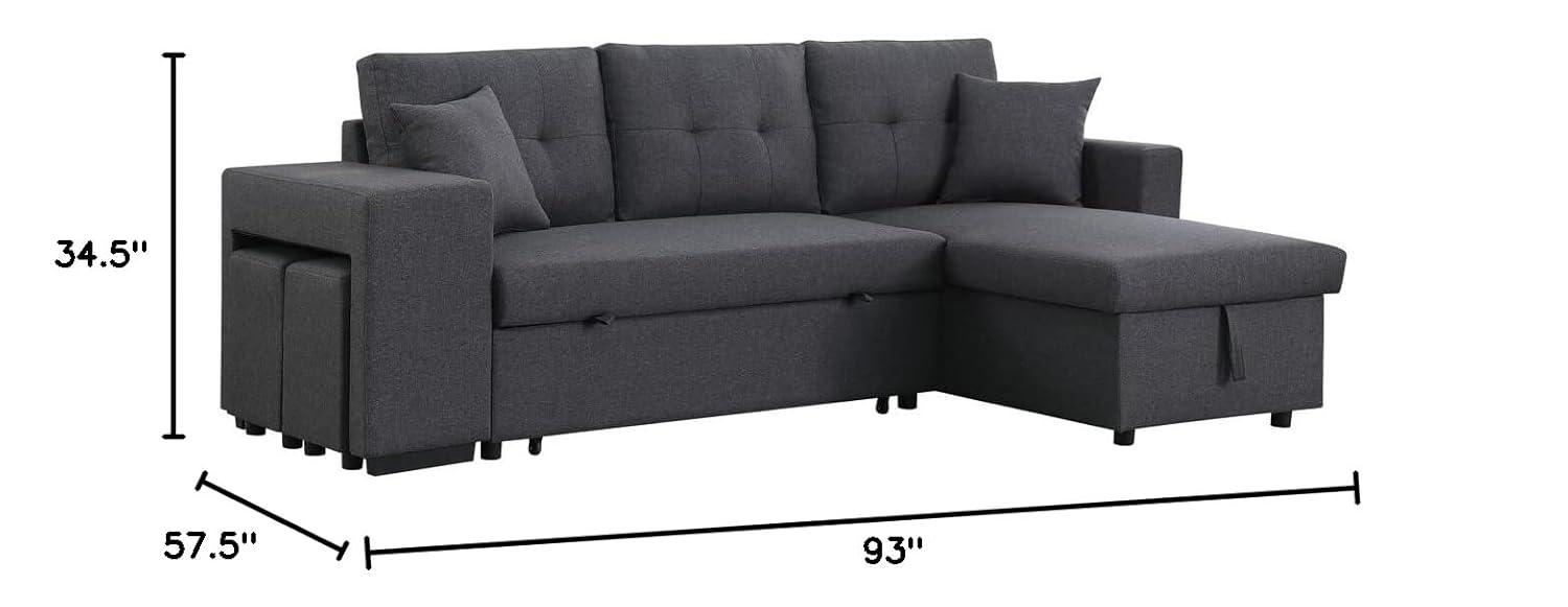 Lilola Home Linen Reversible Sleeper Sectional Sofa with Chaise Stools, Gray