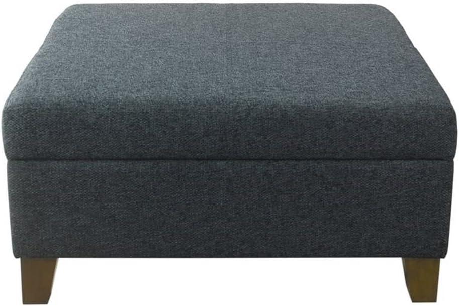 32" Luxury Square Storage Ottoman Textured Navy - HomePop: Hinged Lid, Wood Legs, Easy Assembly