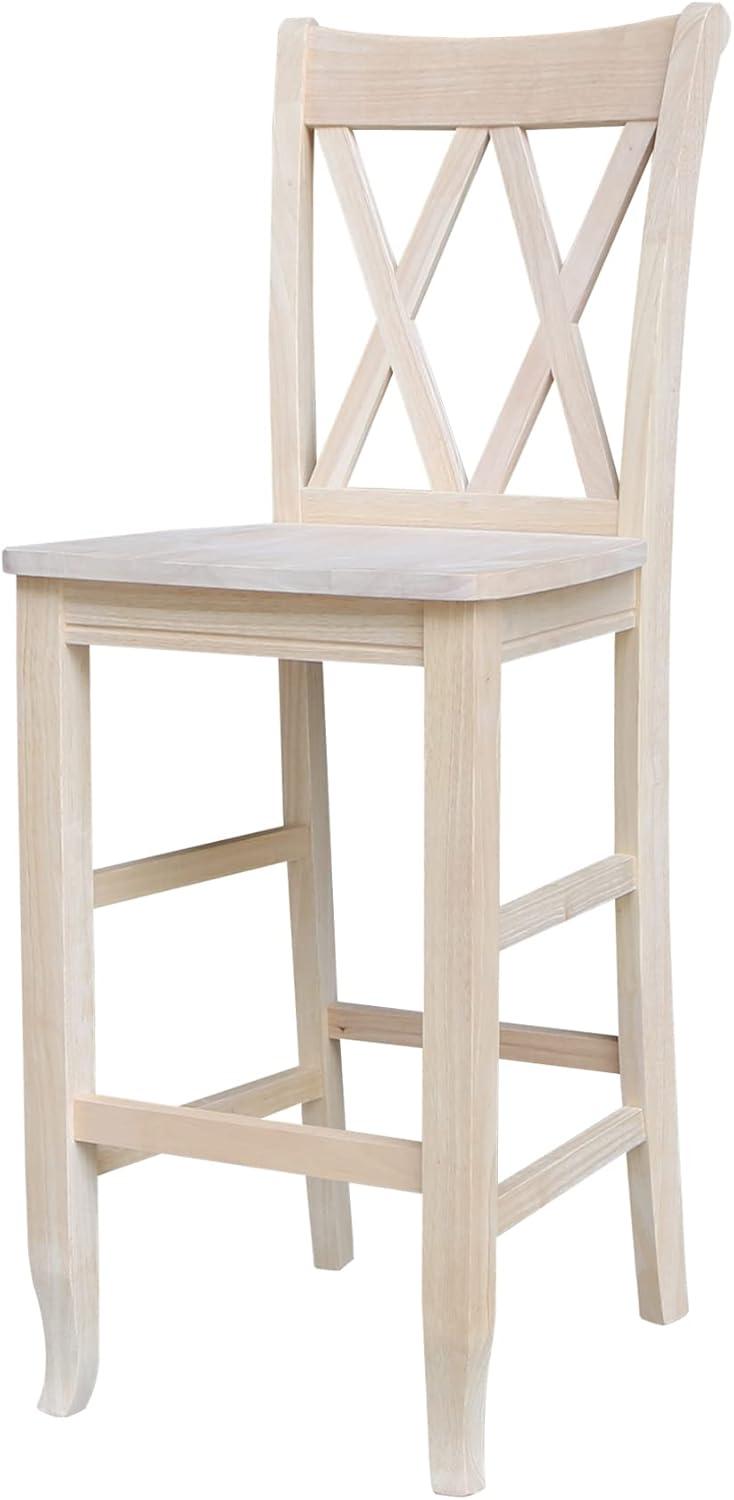 30" Double X-Back Counter Height Barstool Unfinished - International Concepts: Solid Wood, Armless