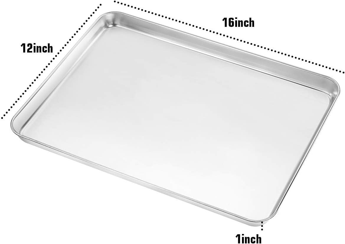 Baking Sheet Set of 2 - Stainless Steel Cookie Sheet Baking Pan, Size 16 x 12 x 1 inch, Non Toxic & Heavy Duty & Mirror Finish & Rust Free & Easy Clean