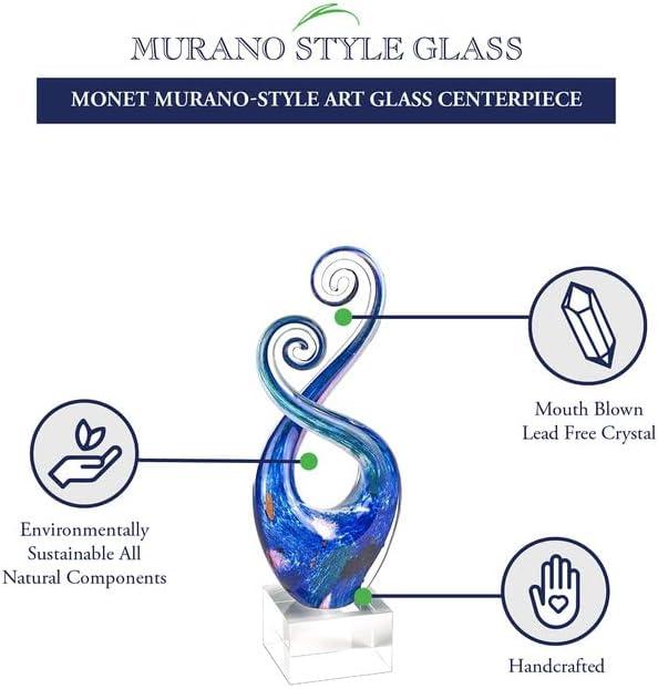 Monet Murano Style Art Glass Swirl Centerpiece on Crystal Base 10"