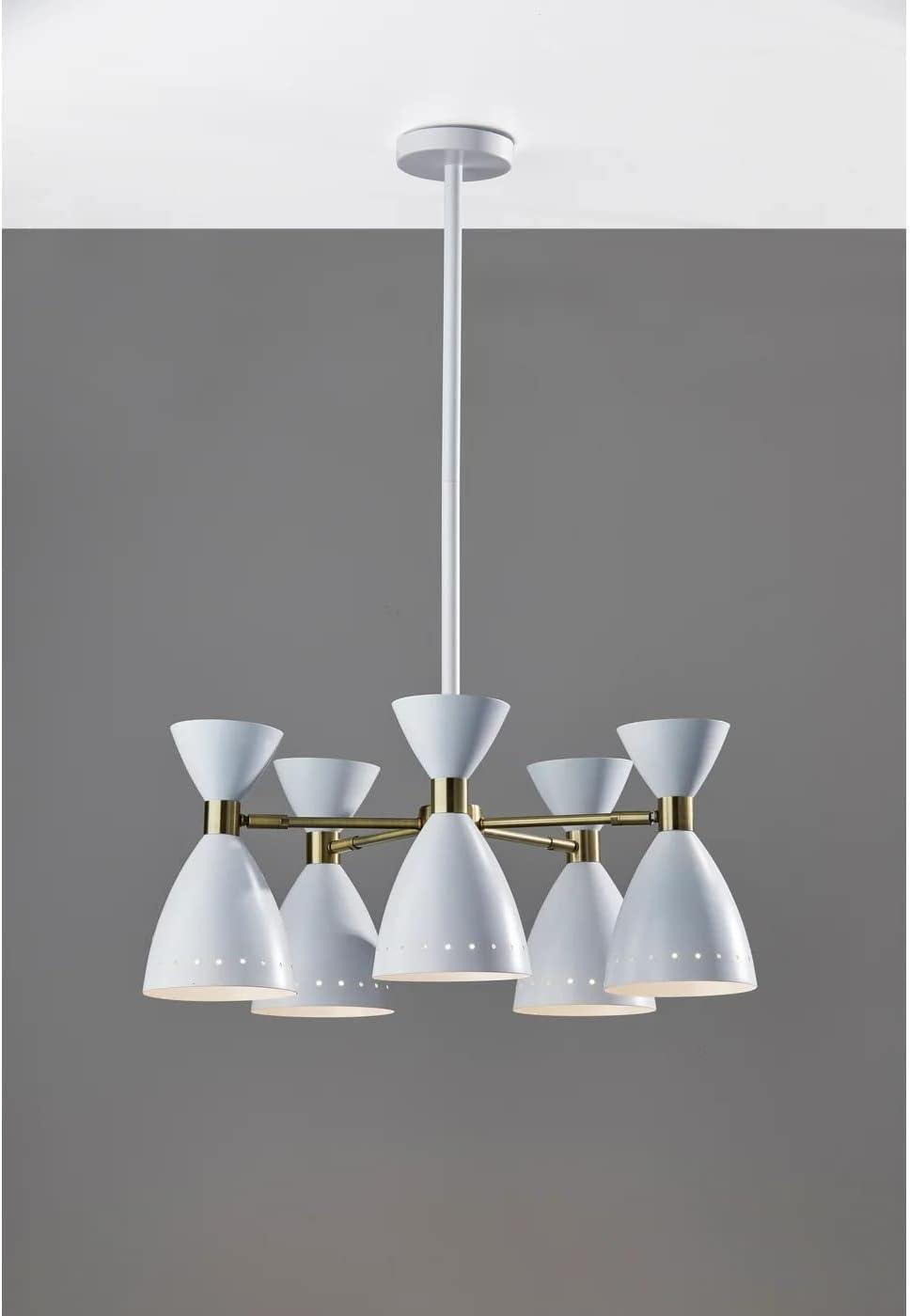 Adesso 5-Head Oscar Pendant White: Modern Metal Ceiling Fixture, ETL Listed, 40W E26, No Bulb Included