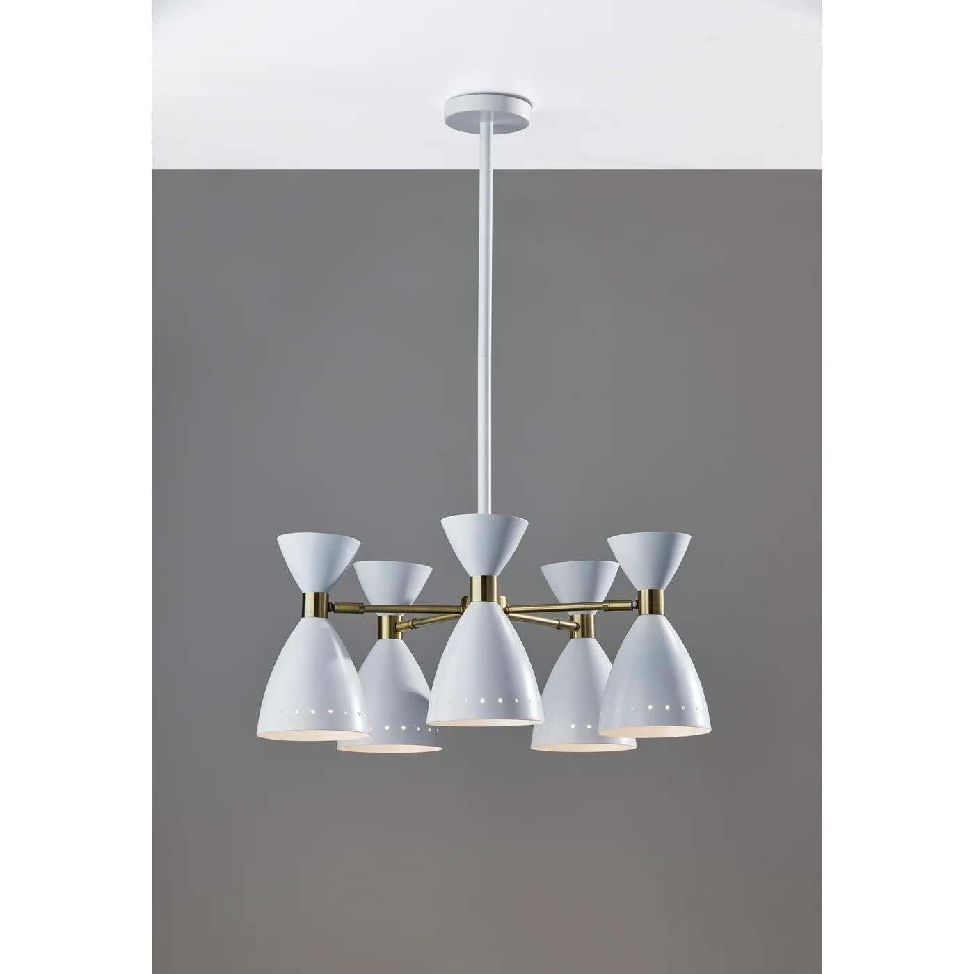 Adesso 5-Head Oscar Pendant White: Modern Metal Ceiling Fixture, ETL Listed, 40W E26, No Bulb Included
