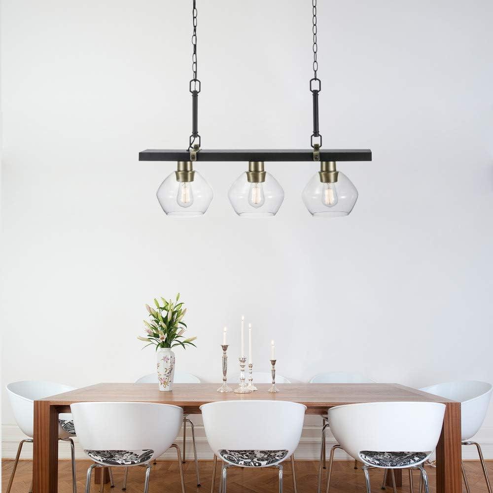 Globe Electric Harrow 3-Light Matte Black Linear Pendant Lighting with Gold Accent Sockets and Clear Glass Shades, 60873