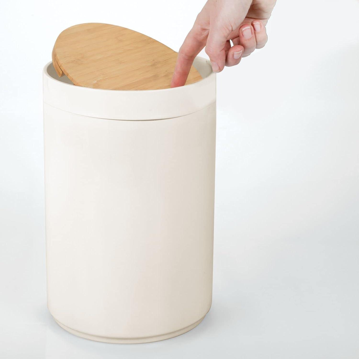 Cream and Natural Bamboo Lid Small Kitchen Trash Can