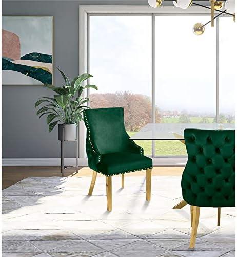 Meridian Furniture Tuft Gray Velvet Dining Chair in Gold Finish (Set of 2)